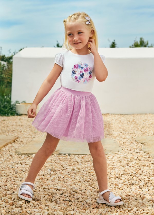 Mayoral Girls Top & Tulle Skirt Set - 3953 - Mauve