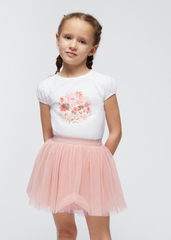 Mayoral Girls Top & Tulle Skirt Set - 3953 - Nude Pink