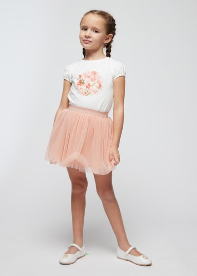 Mayoral Girls Top & Tulle Skirt Set - 3953 - Nude Pink