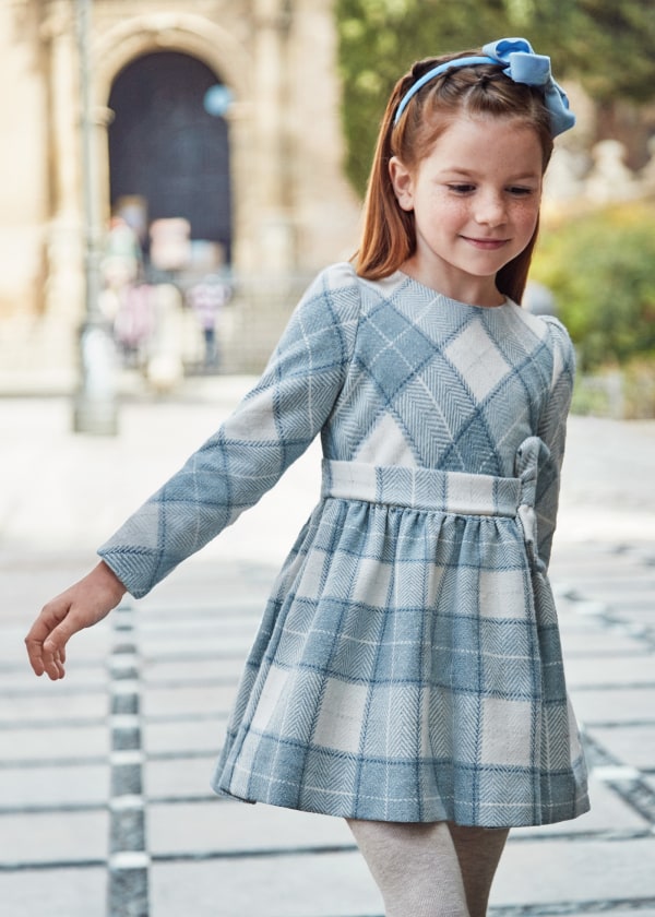 Mayoral Long Sleeved Plaid Dress - 4910 - Bluebell
