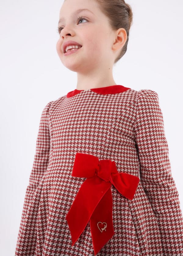 Mayoral Long Sleeved Red Dog Tooth Dress - 4916 - Red