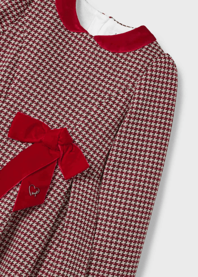 Mayoral Long Sleeved Red Dog Tooth Dress - 4916 - Red
