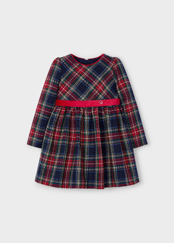 Mayoral Girls Long Sleeved Red & Navy Plaid Dress - 4911