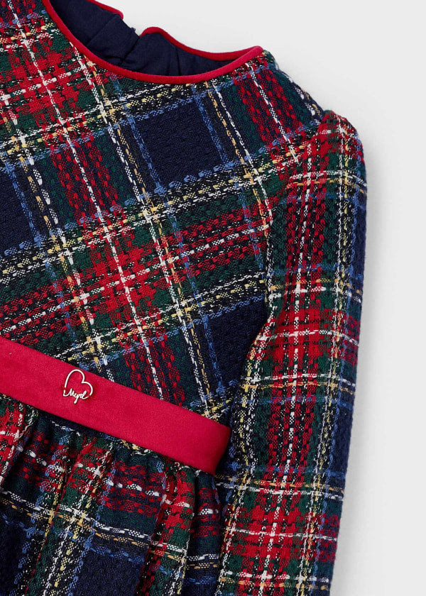 Mayoral Girls Long Sleeved Red & Navy Plaid Dress - 4911