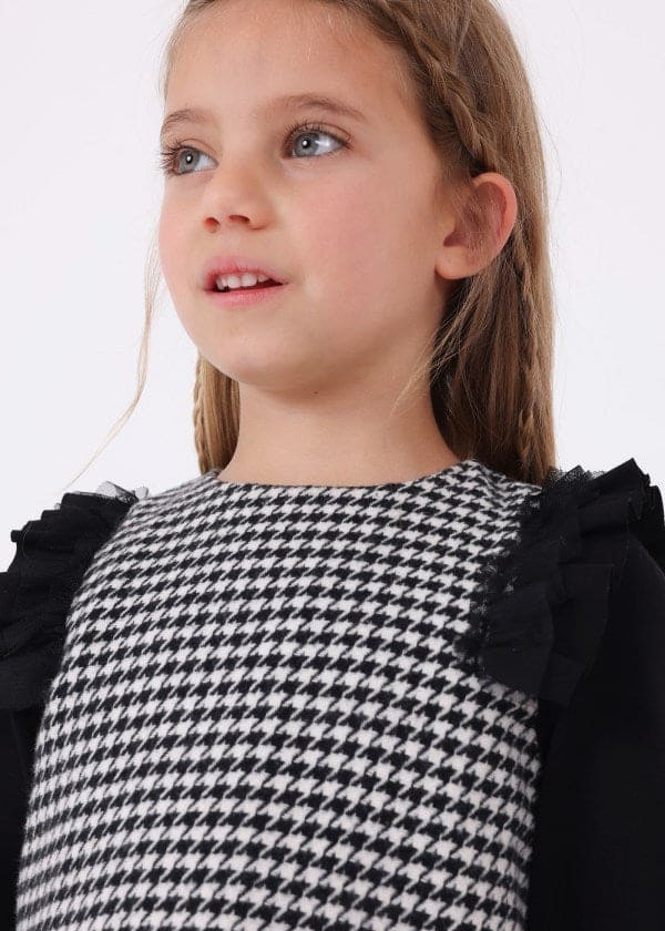 Mayoral Long Sleeved Black And White Dog Tooth Dress - 4921 - Black