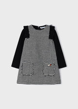 Mayoral Long Sleeved Black And White Dog Tooth Dress - 4921 - Black