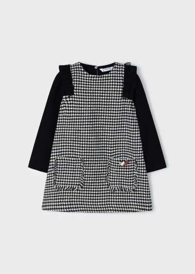 Mayoral Long Sleeved Black And White Dog Tooth Dress - 4921 - Black