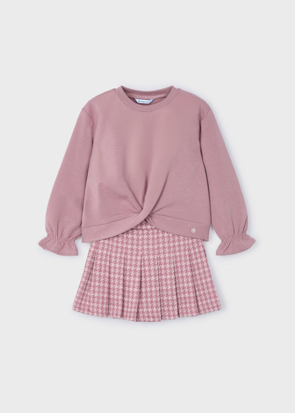 Mayoral Girls Dusky Pink Jacquard Shorts & Jumper Set - 4220