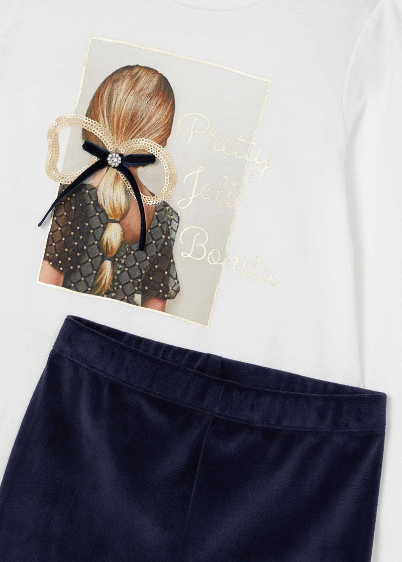 Mayoral Girls Ivory Long Sleeved Top & Navy Leggings Set - 4705