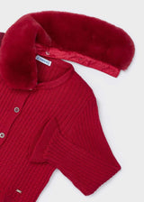 Mayoral Girls Tricot Cardigan with Fur Collar - Red - 4362