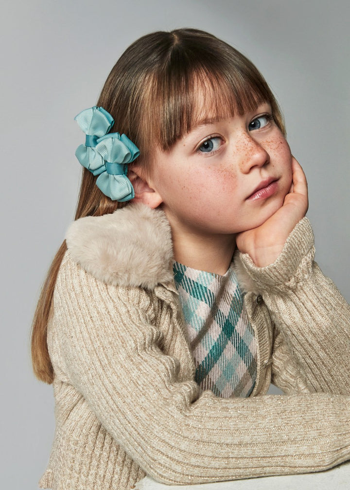 Mayoral Girls Tricot Cardigan with Fur Collar - Champagne/Gold - 4362