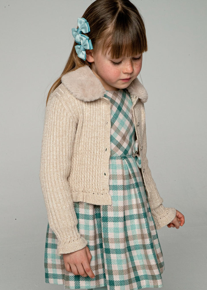 Mayoral Girls Tricot Cardigan with Fur Collar - Champagne/Gold - 4362