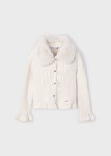 Mayoral Girls Tricot Cardigan With Fur Collar -4362 - Cream - Milk Vig