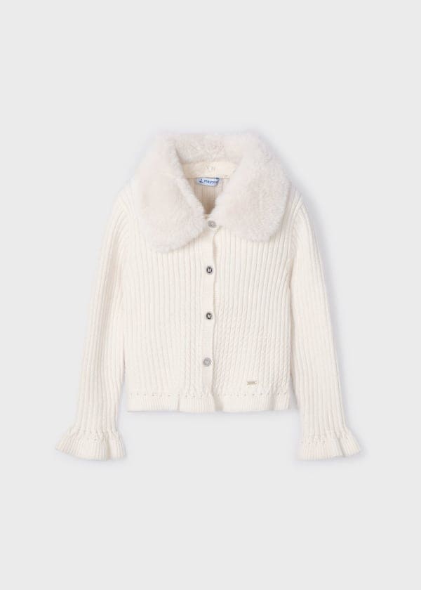 Mayoral Girls Tricot Cardigan With Fur Collar -4362 - Cream - Milk Vig