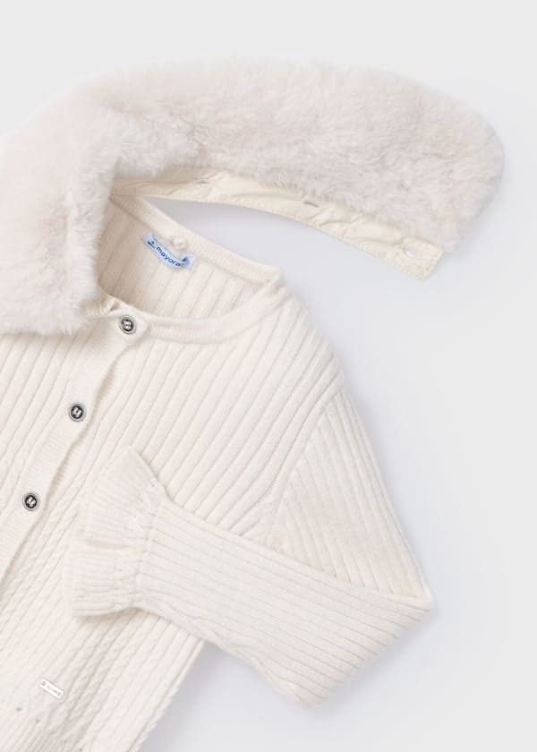 Mayoral Girls Tricot Cardigan With Fur Collar -4362 - Cream - Milk Vig