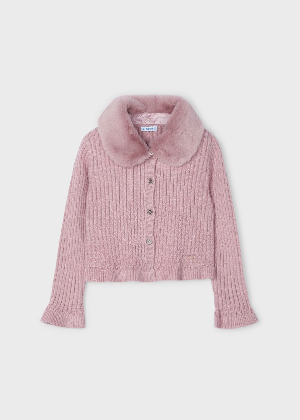 Mayoral Girls Tricot Cardigan with Fur Collar - Rosado - Pink - 4362