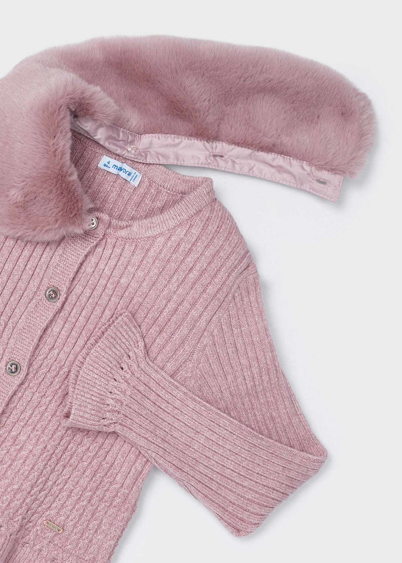 Mayoral Girls Tricot Cardigan with Fur Collar - Rosado - Pink - 4362