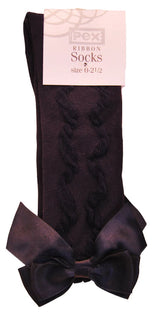 "Grazia" Girls Knee High Navy Bow Socks