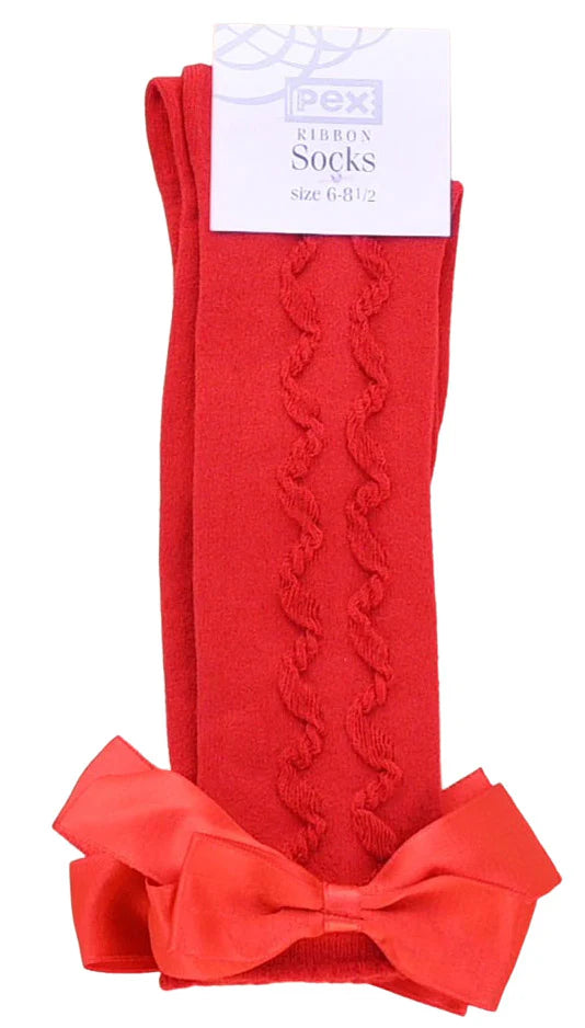 "Grazia" Girls Knee High Red Bow Socks