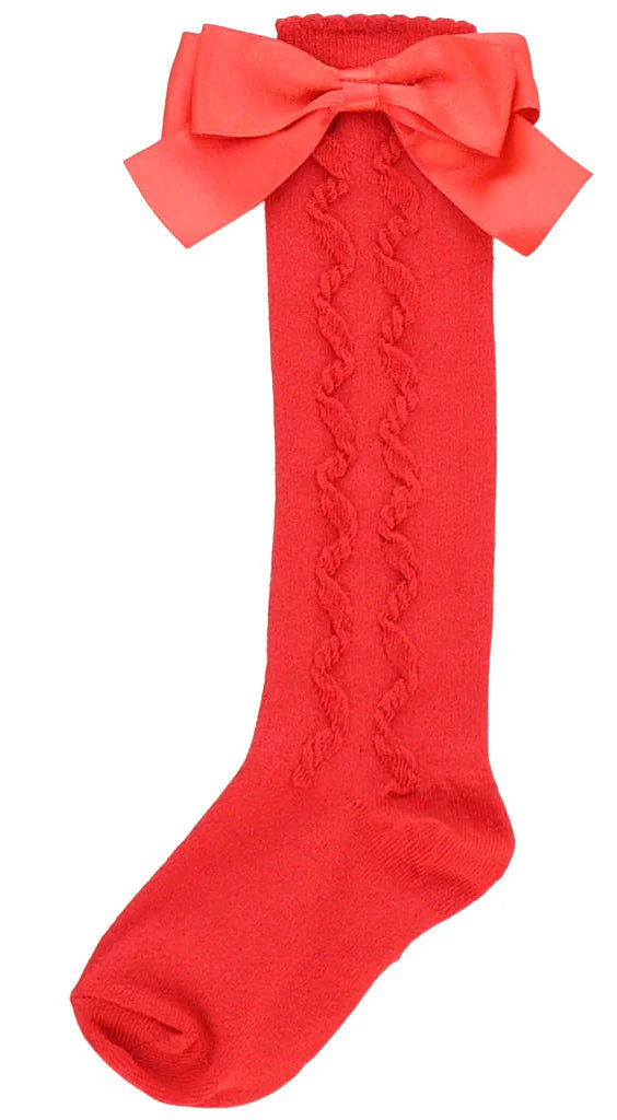 "Grazia" Girls Knee High Red Bow Socks