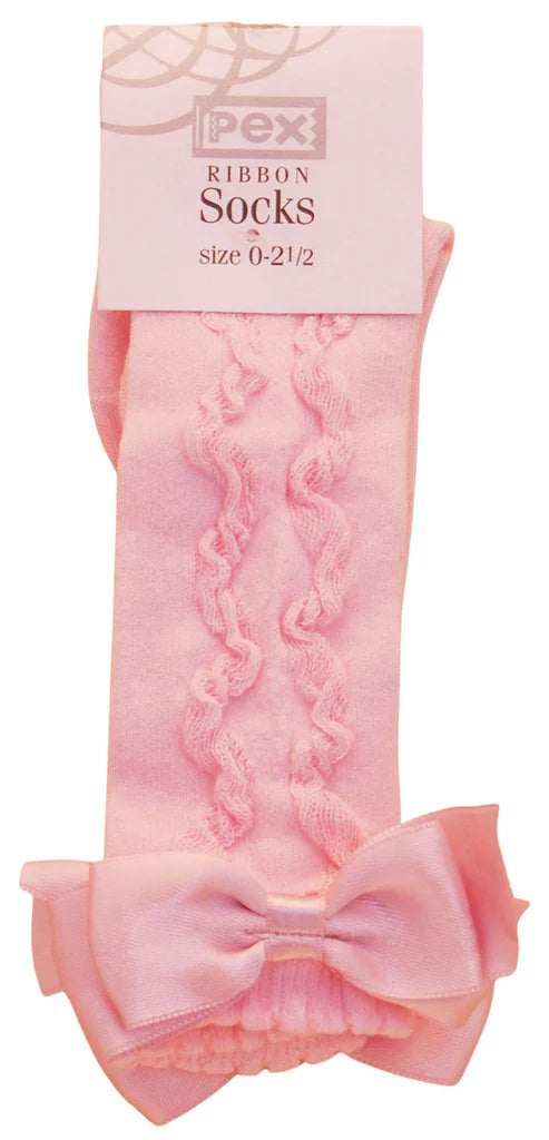 "Grazia" Girls Knee High Pink Bow Socks