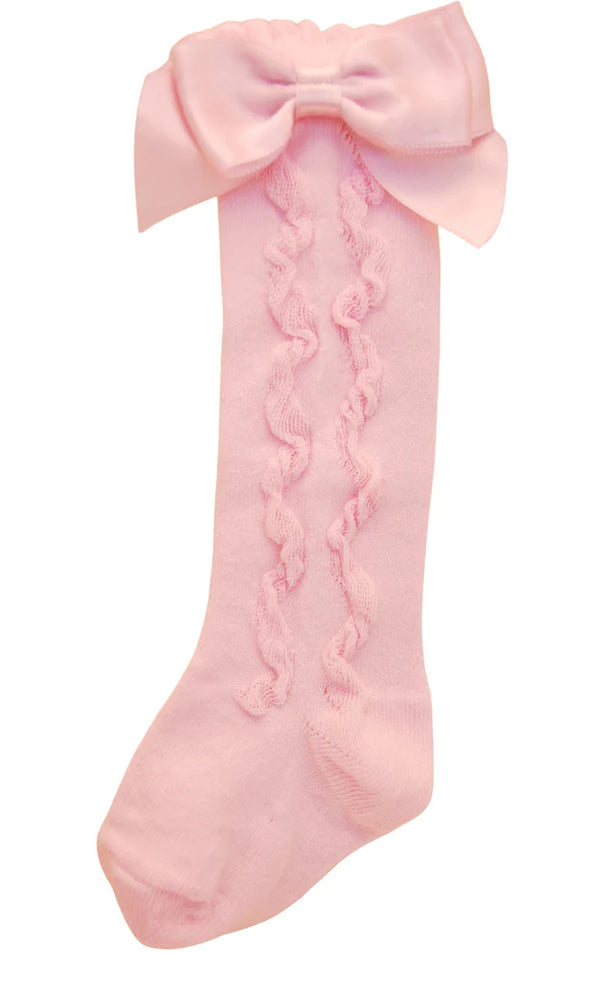 "Grazia" Girls Knee High Pink Bow Socks