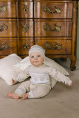 Emile et Rose Beige Teddy Bear Knitted Baby Romper With Matching Hat - Kristian