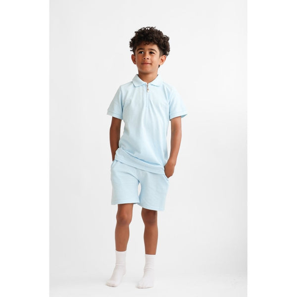 "Hayden" Boys Smart Polo Short Set - Blue