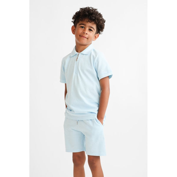 "Hayden" Boys Smart Polo Short Set - Blue