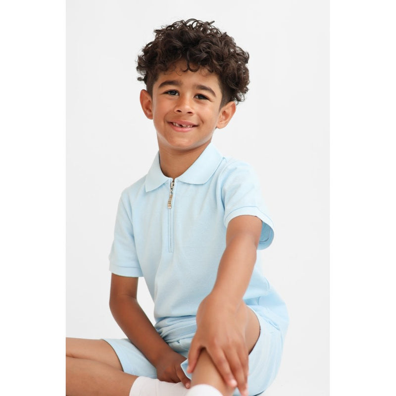 "Hayden" Boys Smart Polo Short Set - Blue