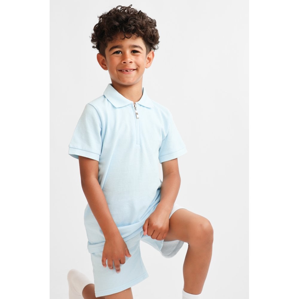 "Hayden" Boys Smart Polo Short Set - Blue