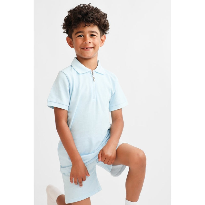 "Hayden" Boys Smart Polo Short Set - Blue