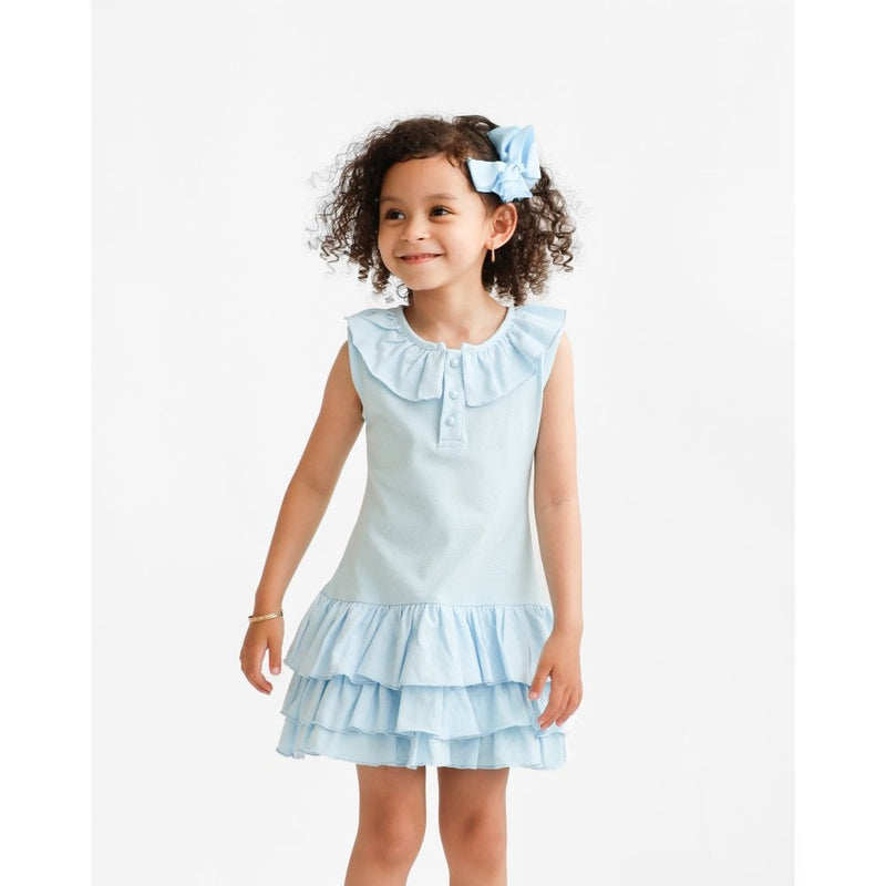 Harris Kids "Hazel" Girls Frilly Polo Dress - Blue