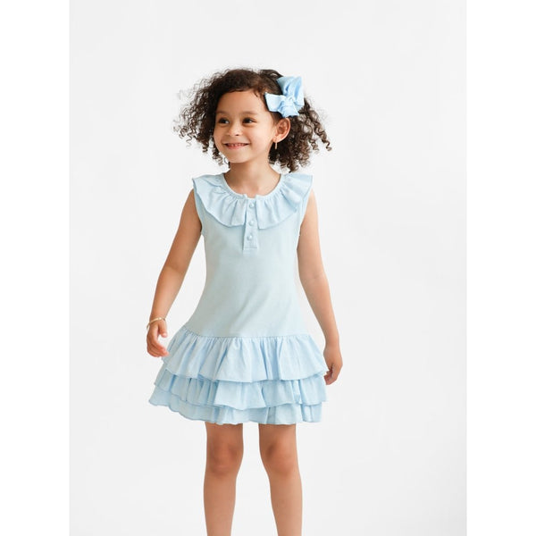 Harris Kids "Hazel" Girls Frilly Polo Dress - Blue