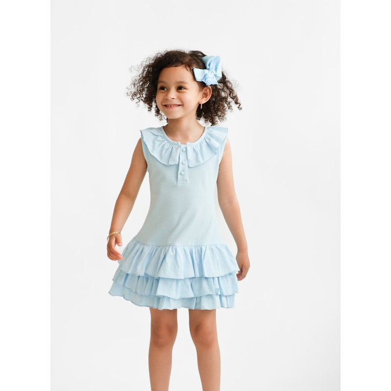 Harris Kids "Hazel" Girls Frilly Polo Dress - Blue