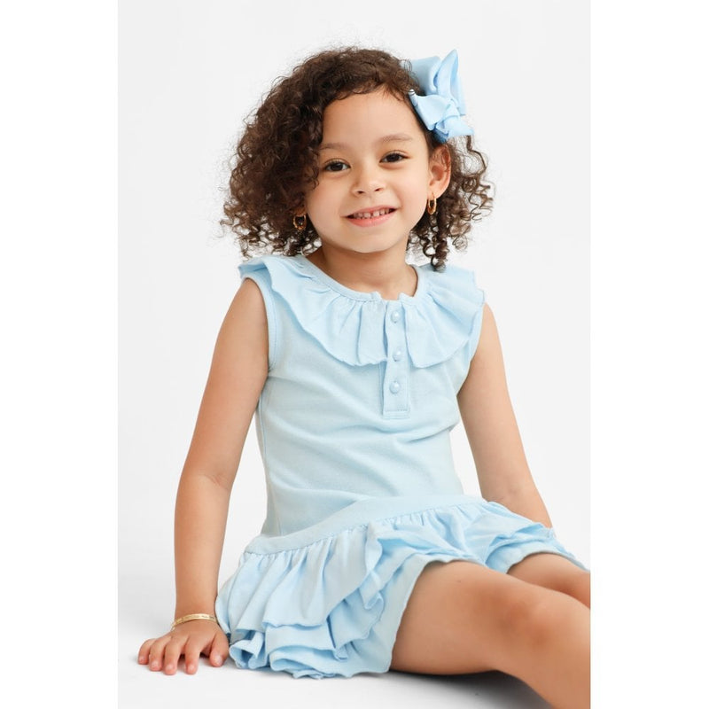 Harris Kids "Hazel" Girls Frilly Polo Dress - Blue