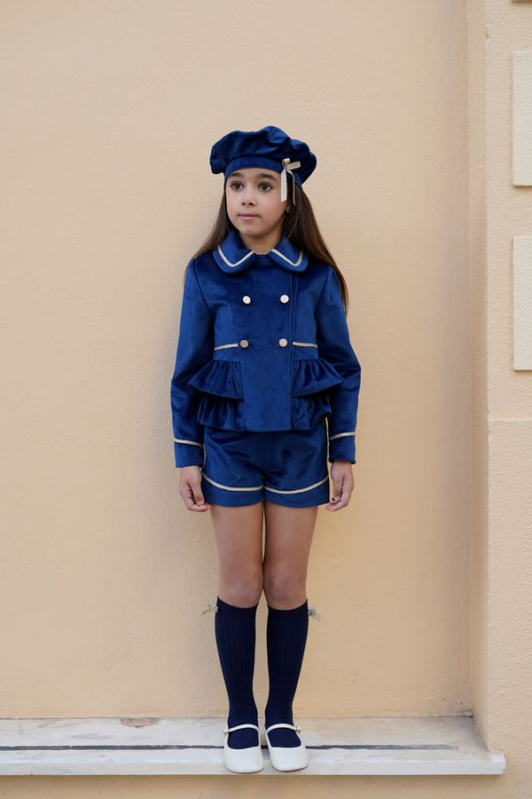 Babine Navy & Gold Velvet Beret - 2612939