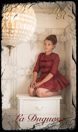 La Marquesita Real La Duquesa Burgundy Drop Waist Dress & Matching Hair Clip
