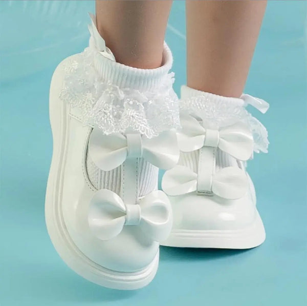 Little A "BEAU" White Double Bow Shoe - LA24501