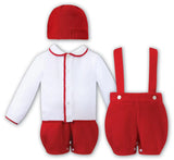 Dani By Sarah Louise Baby Boys Three Piece Knitted Red & White Oufit Including Hat - D09554