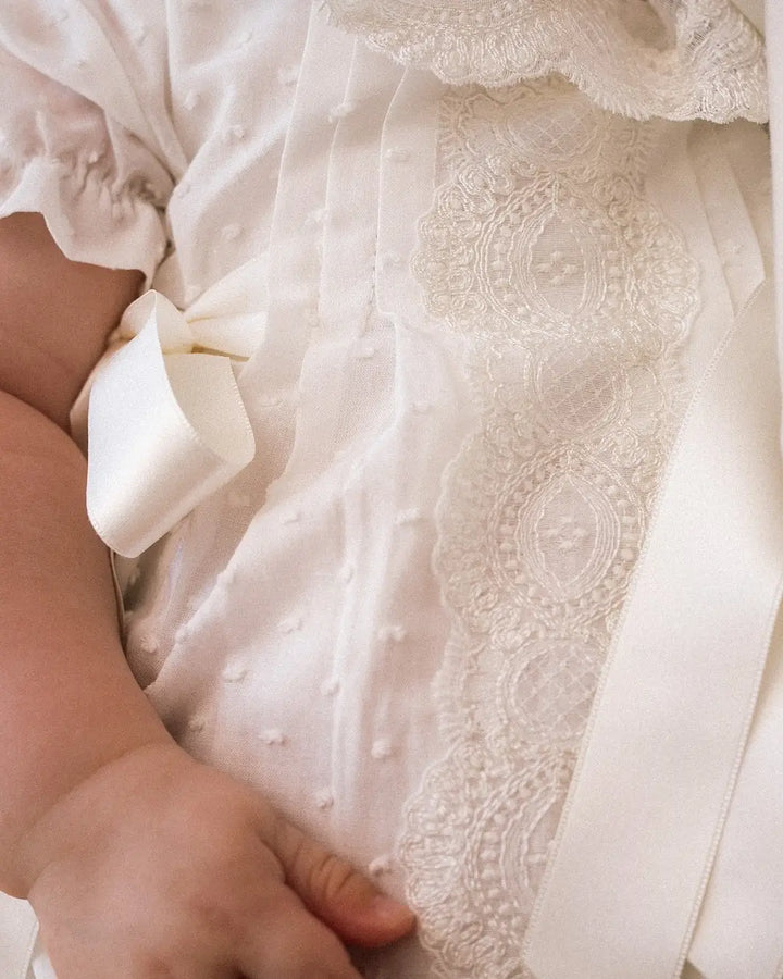 Mac Ilusion Ivory Romper With Lace Detail & Matching Bonnet - 9358