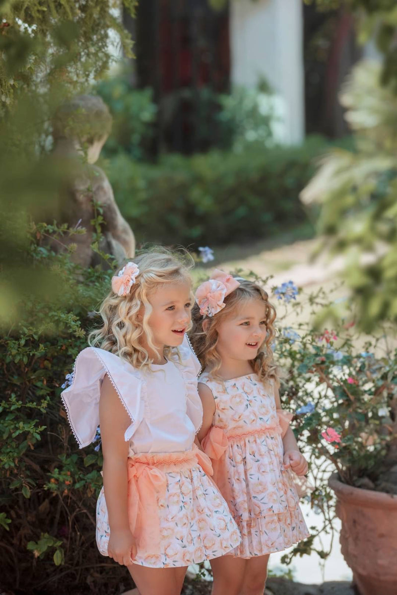 Miranda Girls White & Peach Skirt & Blouse Set - 229