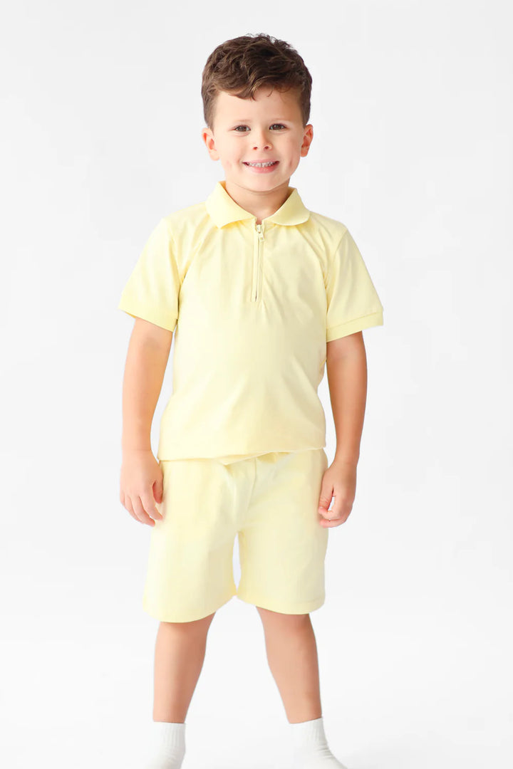 Harris Kids "Jay" Boys Plain Zip Up Polo Short Set - Lemon