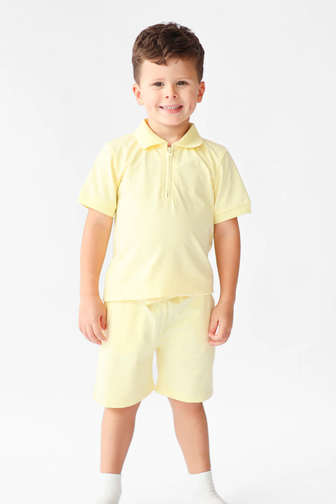Harris Kids "Jay" Boys Plain Zip Up Polo Short Set - Lemon