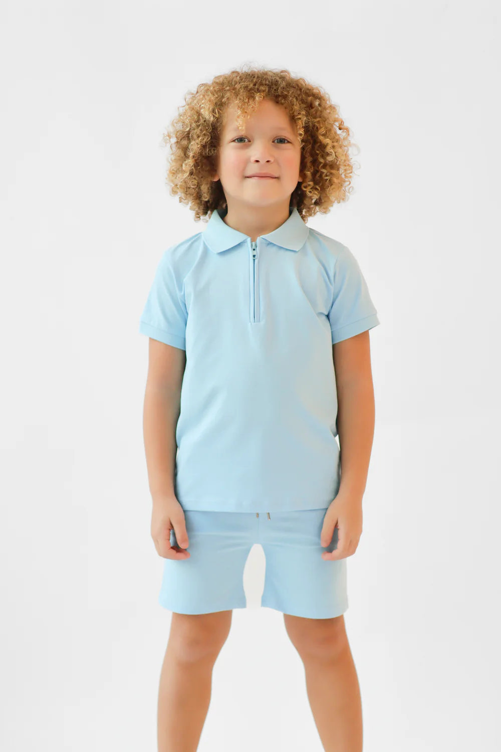 Harris Kids "Jay" Boys Plain Zip Up Polo Short Set - Blue