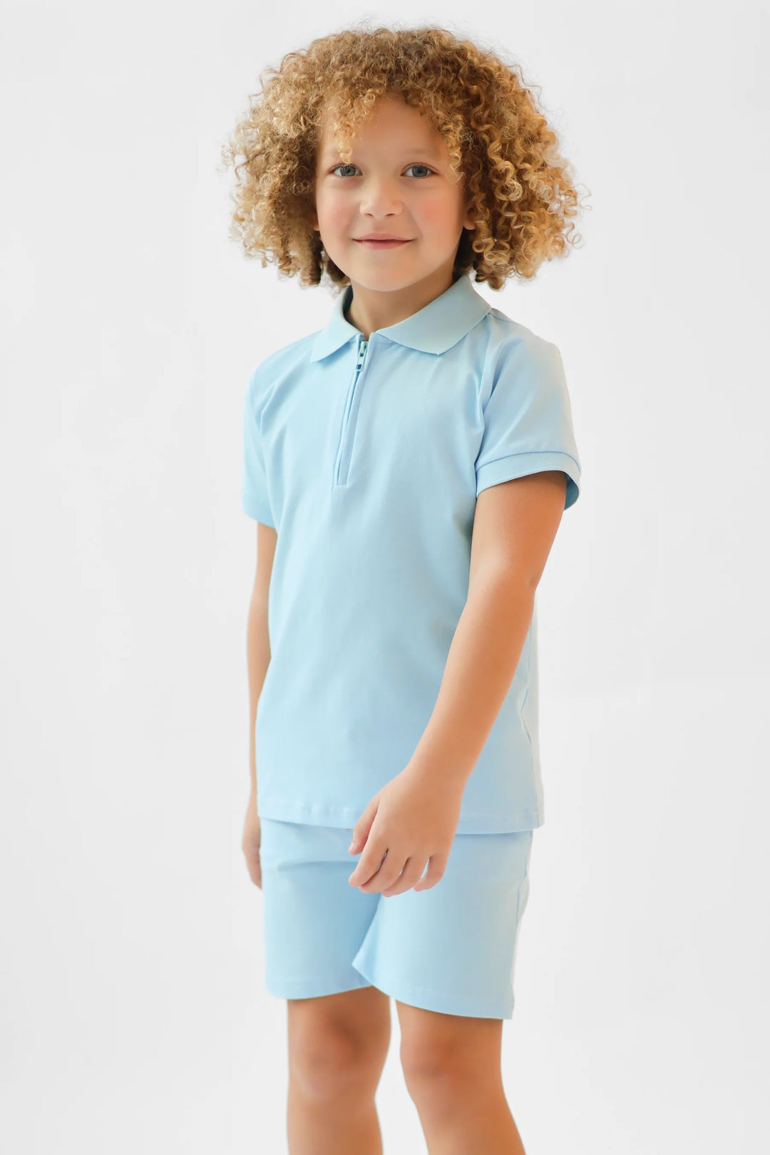 Harris Kids "Jay" Boys Plain Zip Up Polo Short Set - Blue