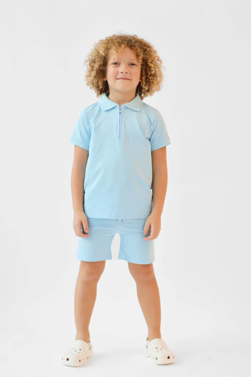 Harris Kids "Jay" Boys Plain Zip Up Polo Short Set - Blue