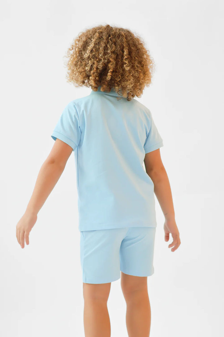 Harris Kids "Jay" Boys Plain Zip Up Polo Short Set - Blue