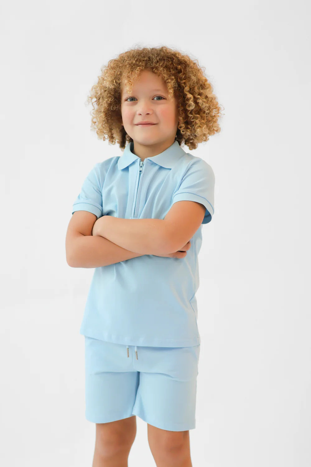 Harris Kids "Jay" Boys Plain Zip Up Polo Short Set - Blue