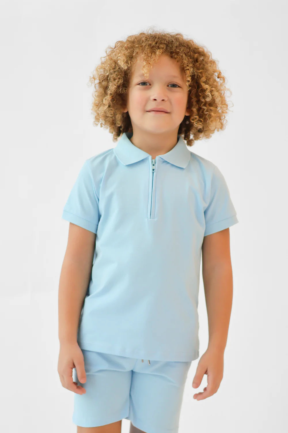 Harris Kids "Jay" Boys Plain Zip Up Polo Short Set - Blue